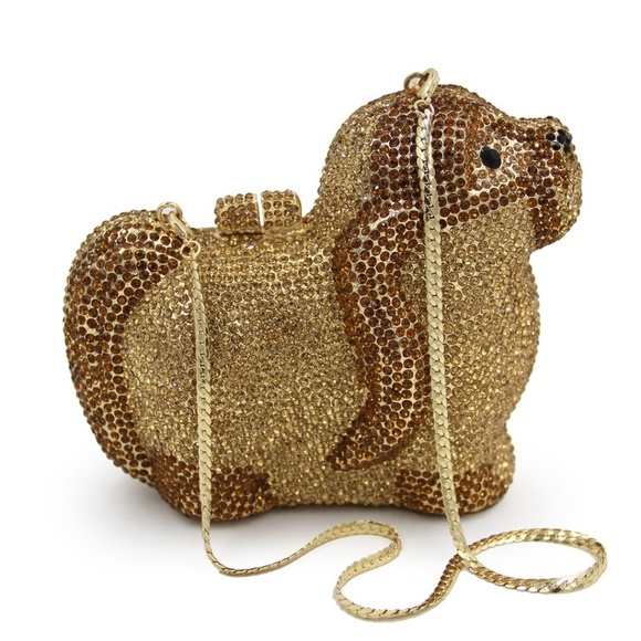Queen of Clutches Handbags - Gold Puppy Crystal Clutch